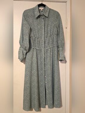 👗🌷Topshop Light Blue Turquose Floral Long Sleeve Midi Dress